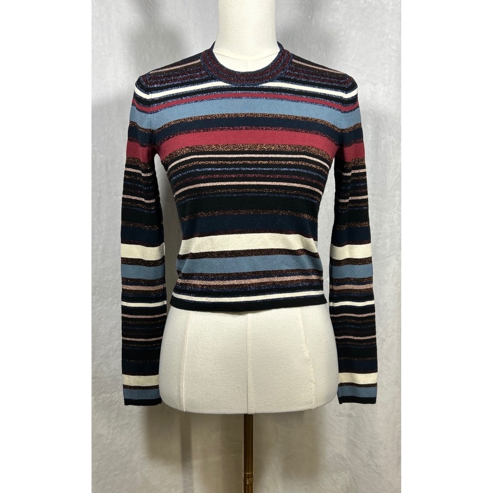 Veronica Beard Palmas Metallic Striped Cropped Sweater Sz XS Chic Casual FLAW